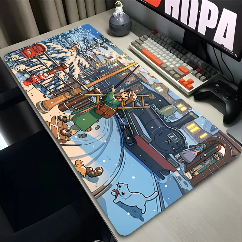Mouse Pad PC Non Slip Rubber Cute Mousepad Laptop Gamer Cabinet Keyboard Pad Office Computer Gaming Desk Cartoon City Mouse Mat
