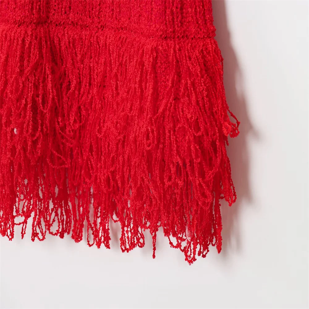 Autumn new style women's fringe decoration round neck sleeveless knitted vest top