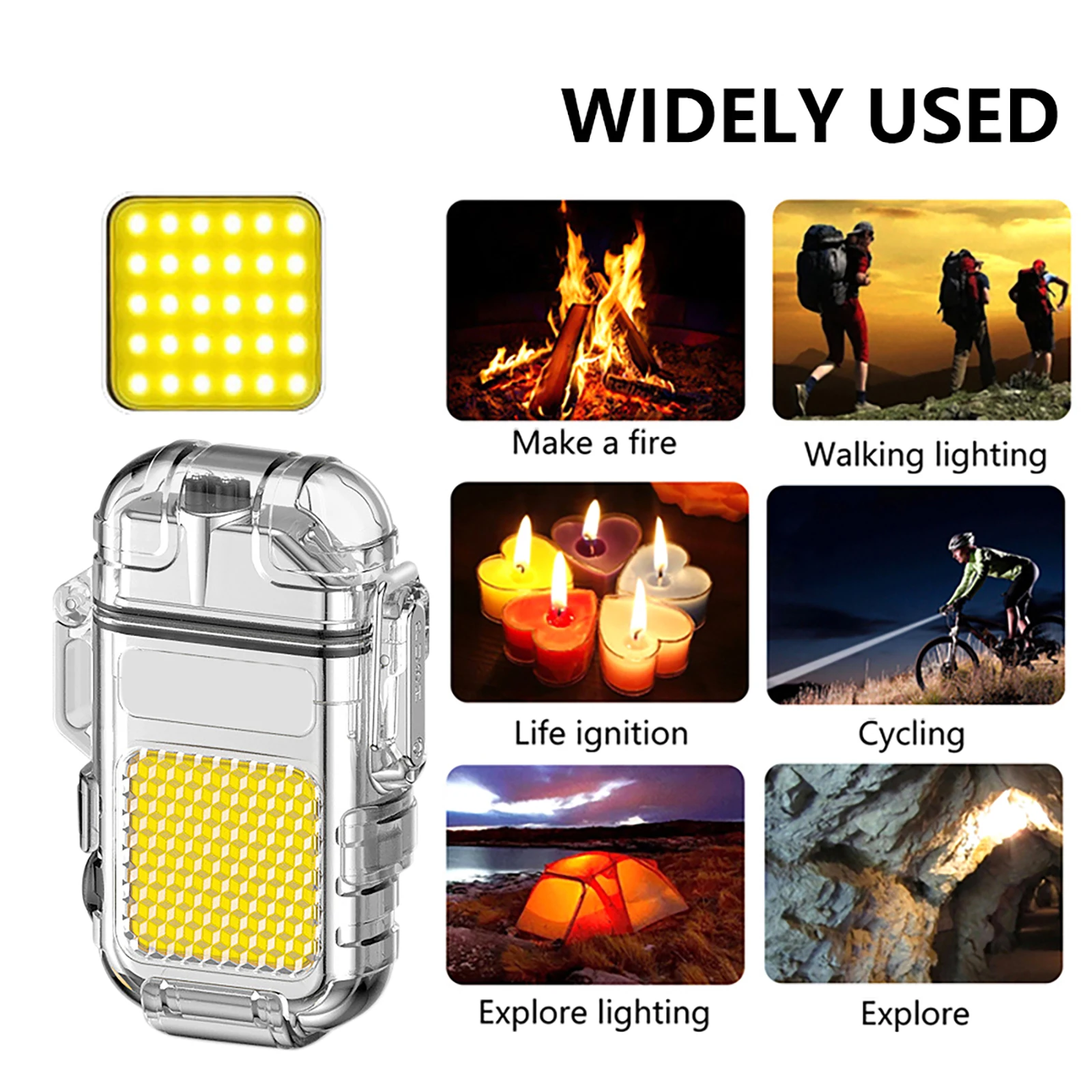 Portable with COB Light Tpye-C Rechargeable Lighter Outdoor Waterproof Windproof Double Arc USB Lighter  Camping Survival Tool