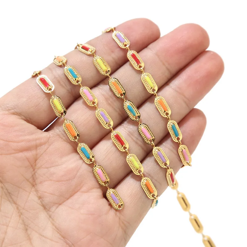 1 Meter Stainless Steel Gold Enamel Bar Link Chains Colorful Enamel Beaded Chains Fit for Women Jewelry Making Findings