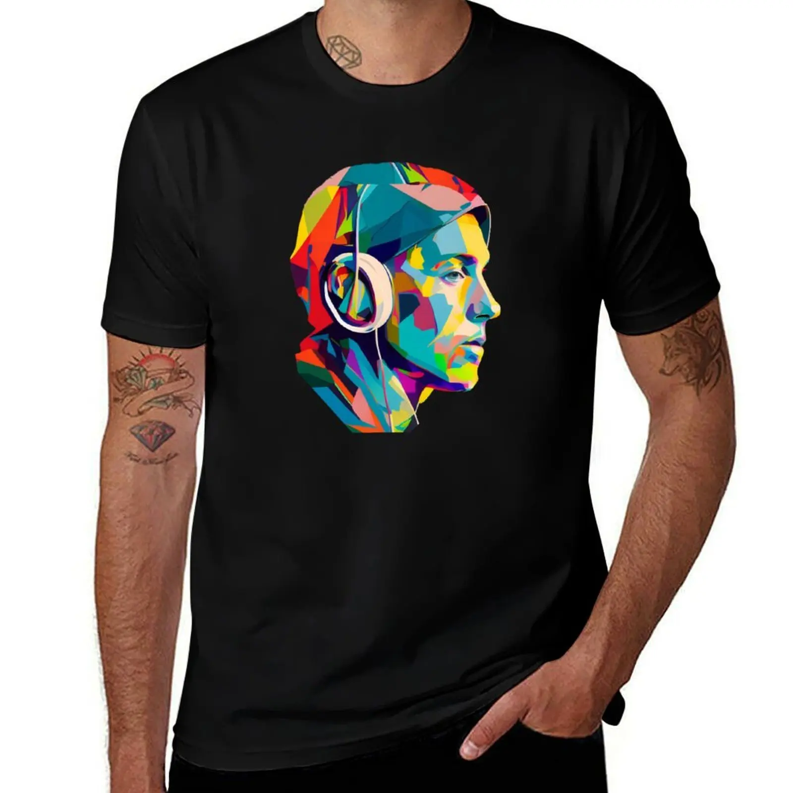 

hip hop singer music wpap headset colorful T-Shirt man t shirt cotton high quality funny t shirts cotton T-Shirt