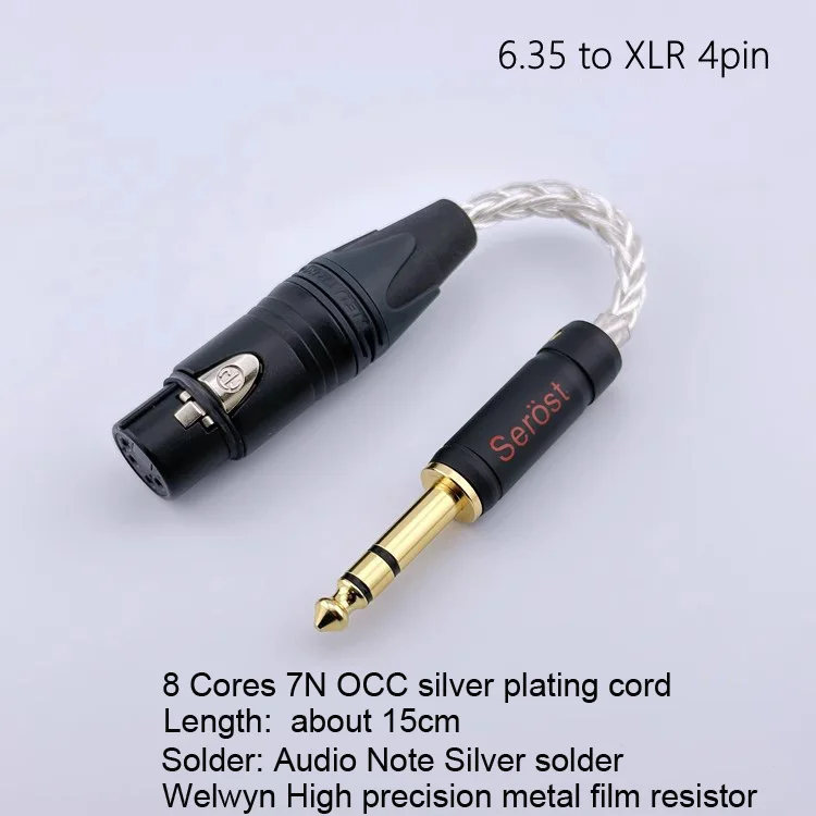 HIFI 7N OCC 수-4 핀 XLR 4.4mm 암 임피던스 어댑터 커넥터, 6.5mm, 20Ohm, 30Ohm, 50Ohm, 75Ohm, 100Ohm, 150Ohm, 200Ohm, 300Ohm