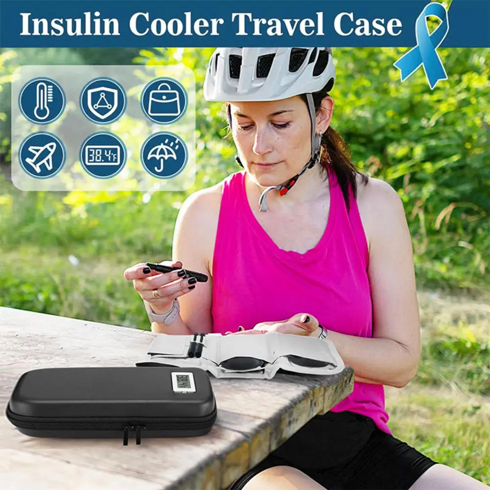 Insulin Cooler Travel Case with Thermometer Display Medication Diabetic Cooler Refrigerated Medicine Organizer Bag