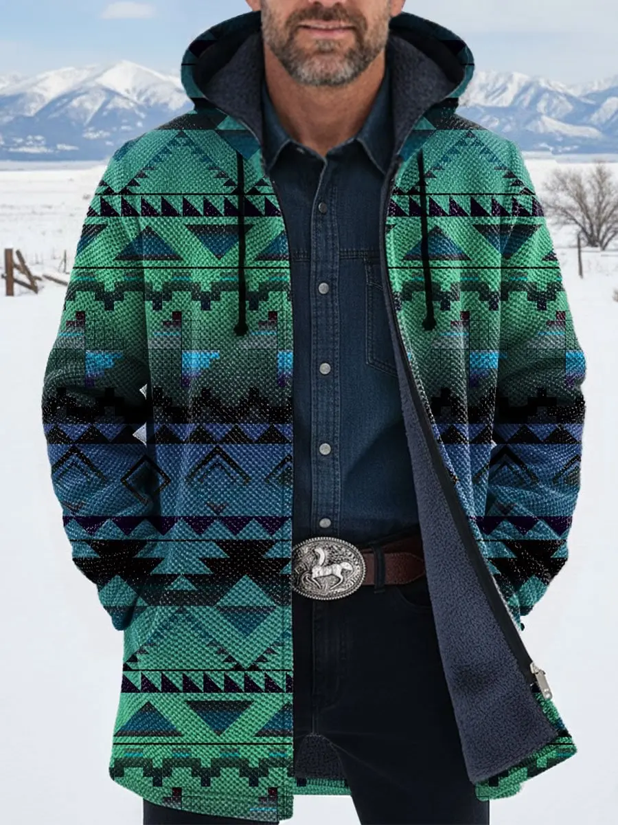 Vintage Aztec Art 3D مطبوعة أفخم سميكة طويلة الأكمام سترة معطف الرجال سترة سميكة الدافئة #4