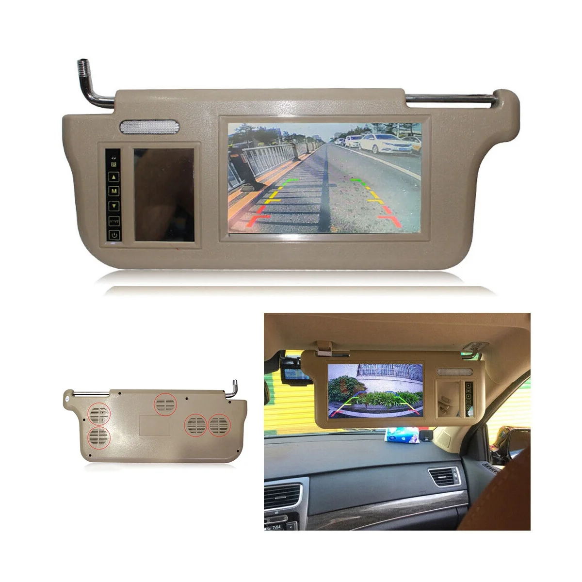 7Inch Beige Car Left Sun Visor Rear View Mirror Screen LCD Monitor 2 Channel