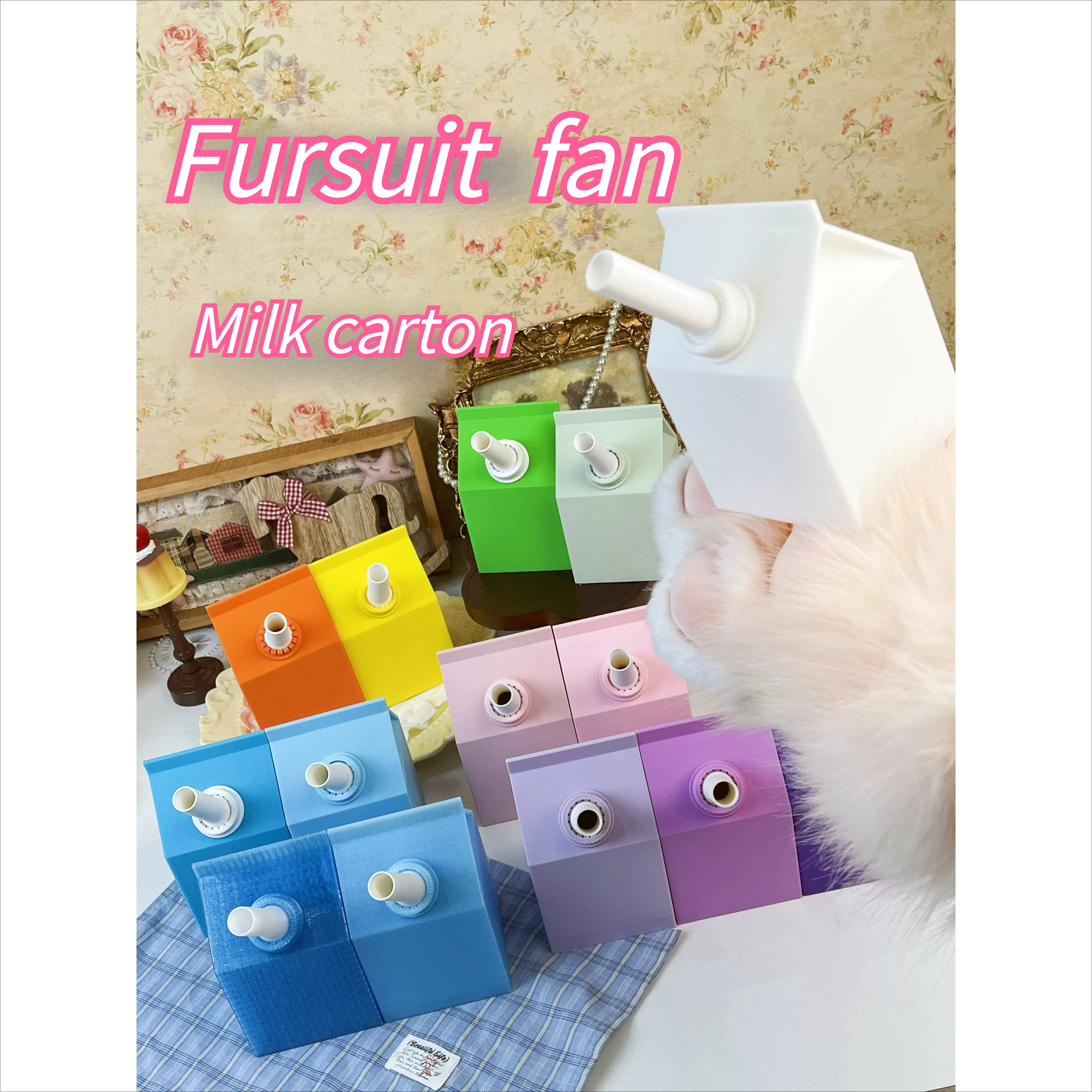 

3D Printing Handmade Fan Milk Box Beast Set Summer Fury Cooling Handheld Cute Creative Gift Fury Anime Festival