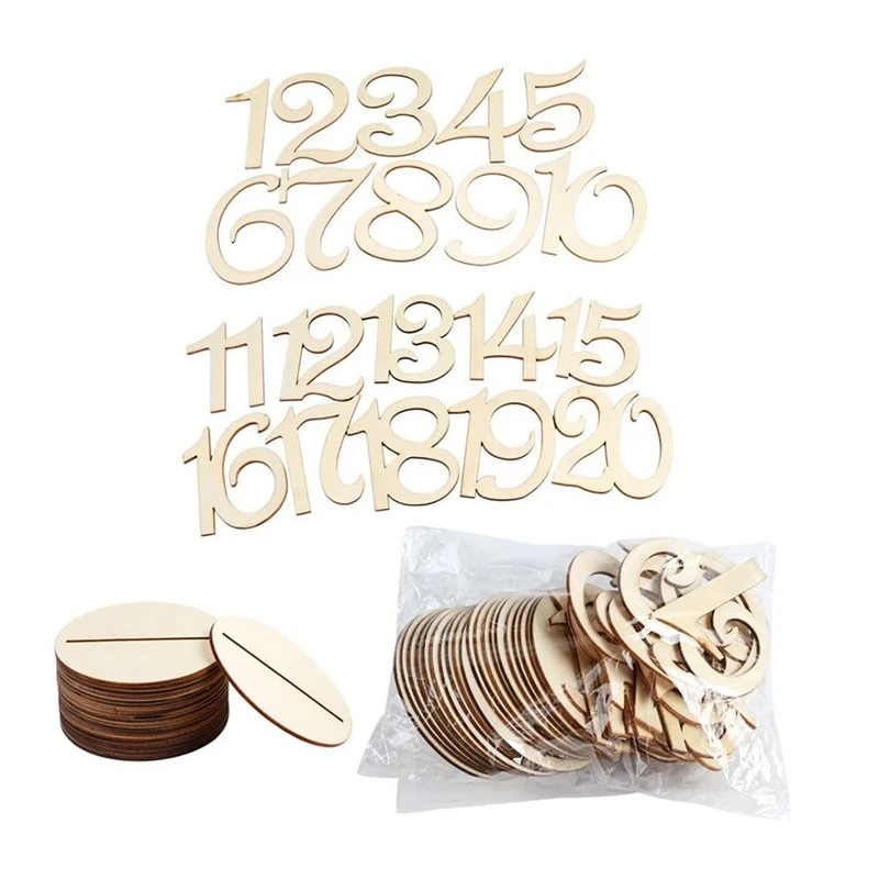 1-20 Wooden Table Number Plate With Base Digital Seat Plate Birthday Wedding Party Decoration Gift Decoration