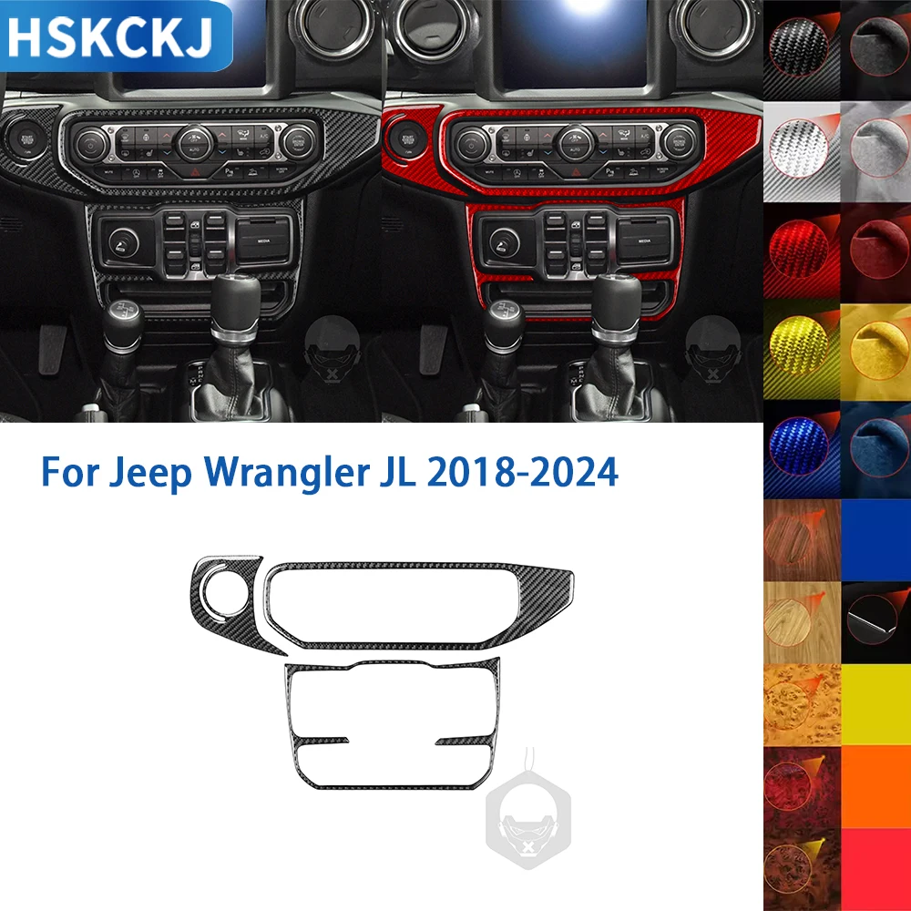 

For Jeep Wrangler JL 2018-2024 Accessories Real Soft Carbon Fiber Car Interior Central Control Console Panel Cover Trim Sticker