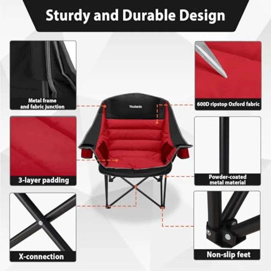 Oversized Portable Folding Camping Chair with Side Pocket Cup Holder and Carry Bag for Outdoor Adventures: Ideal for Adults Dur #5