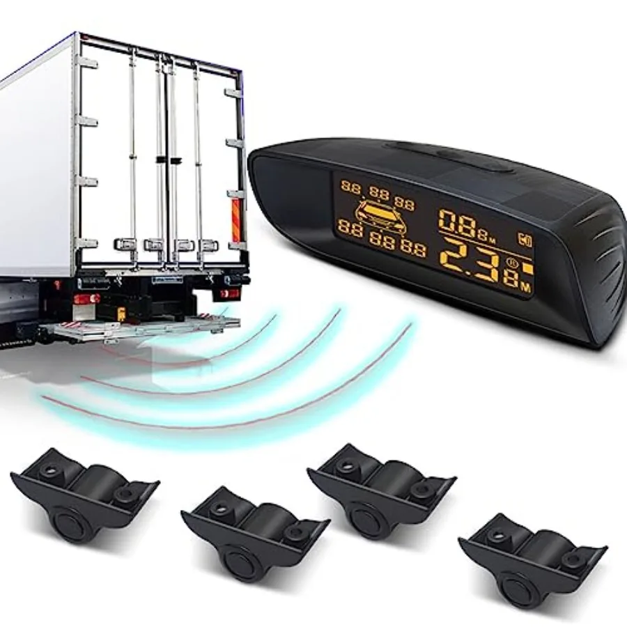 

Truck trailer RV parking sensor kit: 24V backup radar system with LCD display, sound warning, distance detection, black ABS pla