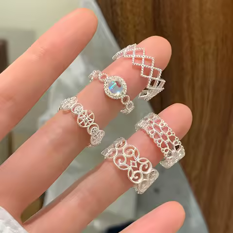 925 Sterling Silver Rings For Women Geometric Fine Jewelry Finger Adjustable Hollow Web CZ Ring For Party Birthday Gift