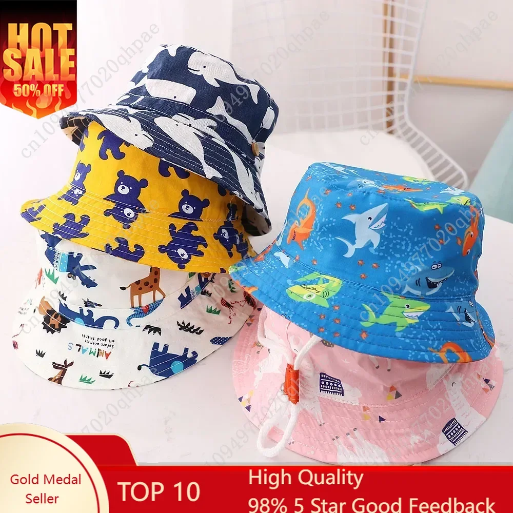 

Spring Summer Thin Breathable Kids Bucket Hats Unisex Baby Sun Hats with Windproof Rope Children Outdoor Caps 6months-8years Old