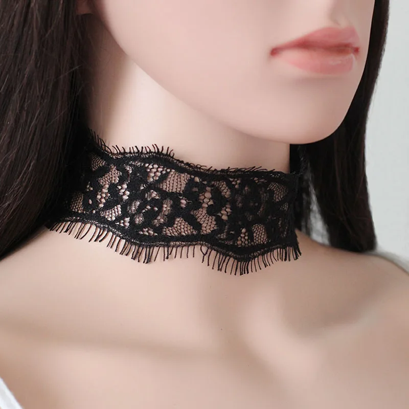 Fashion Openwork Heart Choker Necklace for Women with Stars Tassel Lace Clavicle Sexy Lady Jewelry Gift Accessory