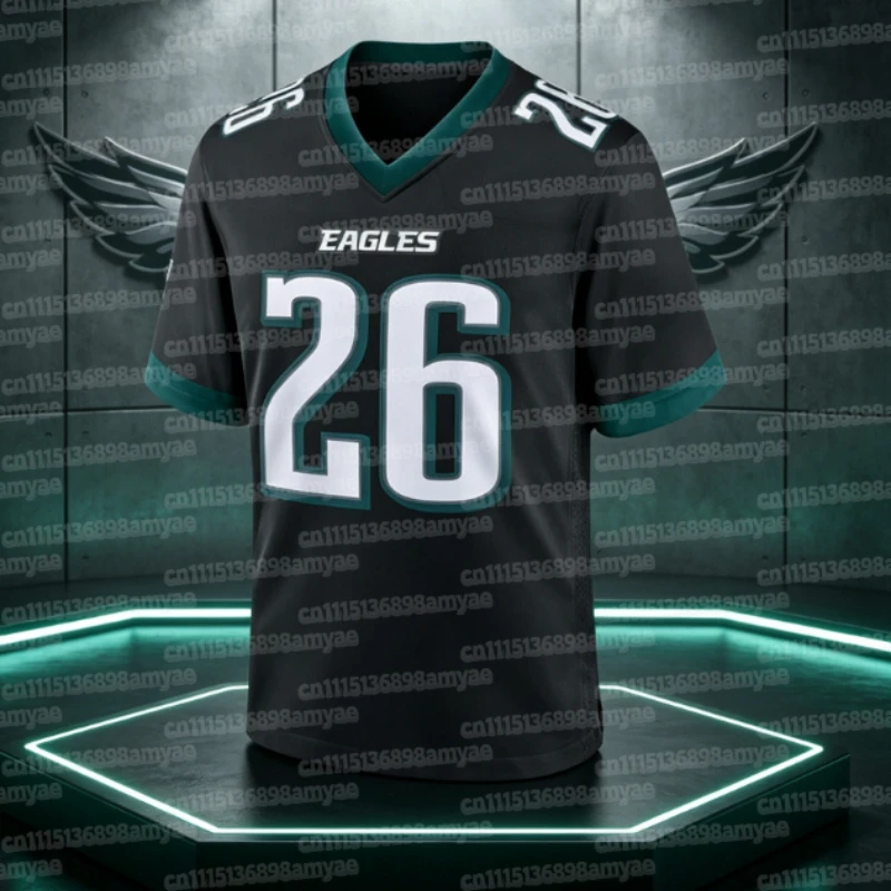 #26 Barkley American Football Jersey V-neck Short Sleeved Sports Top Fan Uniform Quick Drying Breathable T-shirt Family Match