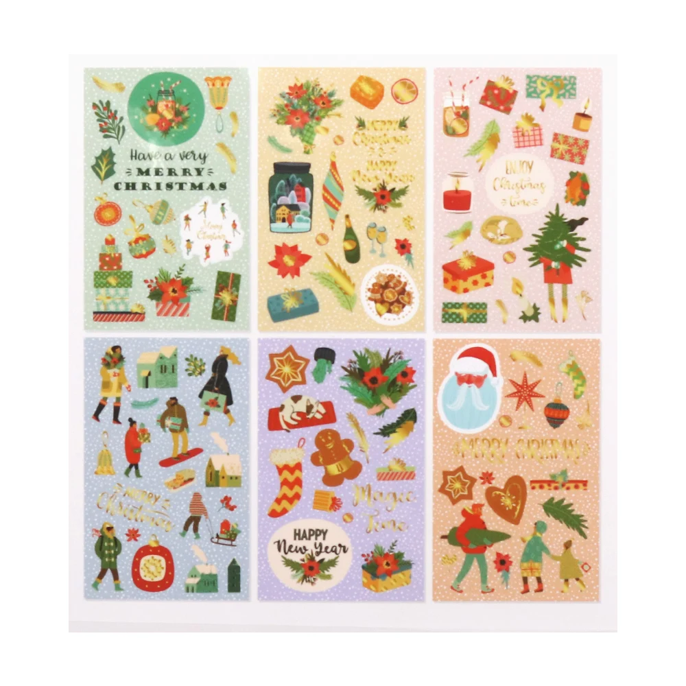 Creative Path 6pcs Scrapbooking Merry Christmas Sticker Pack Gold Foil Gift Box Candle Happy New Year Journaling Deco Stickers