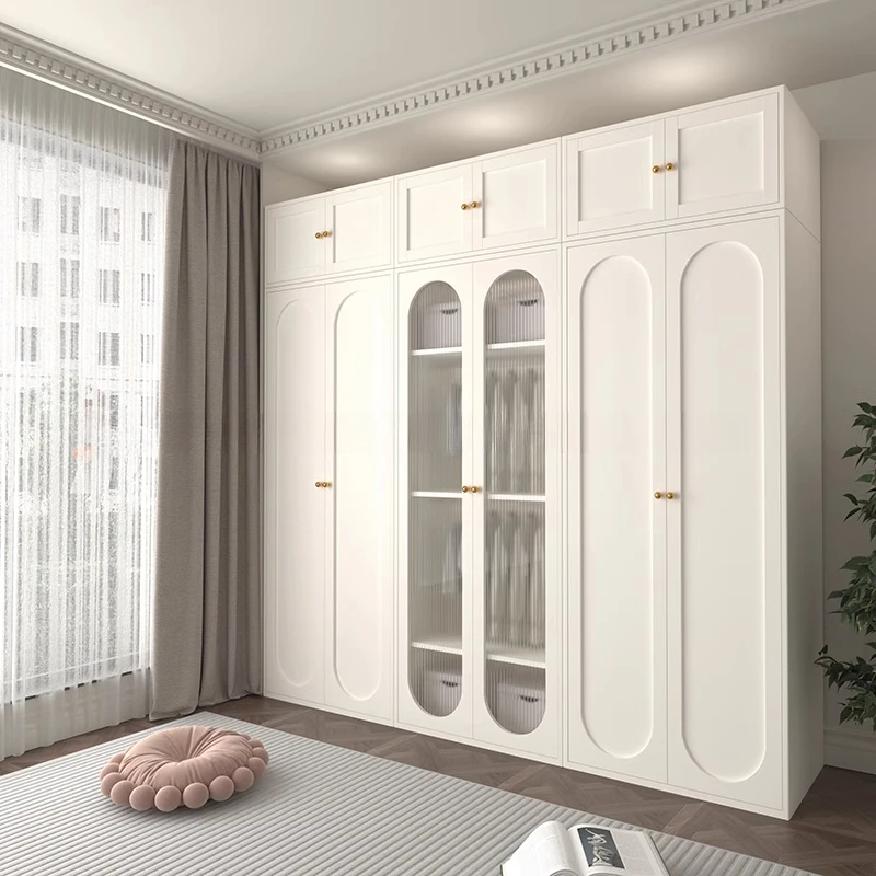 

Iron French Luxury Wardrobes Cream Bedroom Storage Glass Portable Open Closet Organizer Storage Guarda Roupas Furniture Home