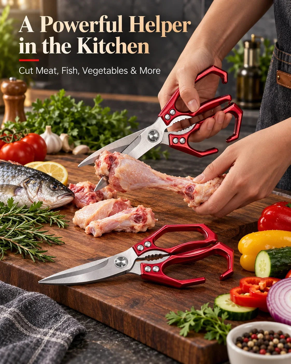 Multi-Purpose Kitchen Scissors, Strong Meat Bone Cutting Shears, Professional Chicken Bone Scissors for Home Kitchen