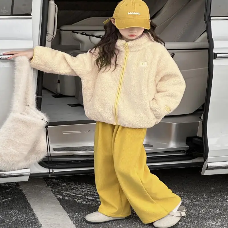 Kawaii معطف غير رسمي مجموعة موضة 2 قطعة ملابس الأطفال 2025 مبطن الملابس في الهواء الطلق مجموعات الفتيات معاطف الاطفال فتاة الشتاء الكورية