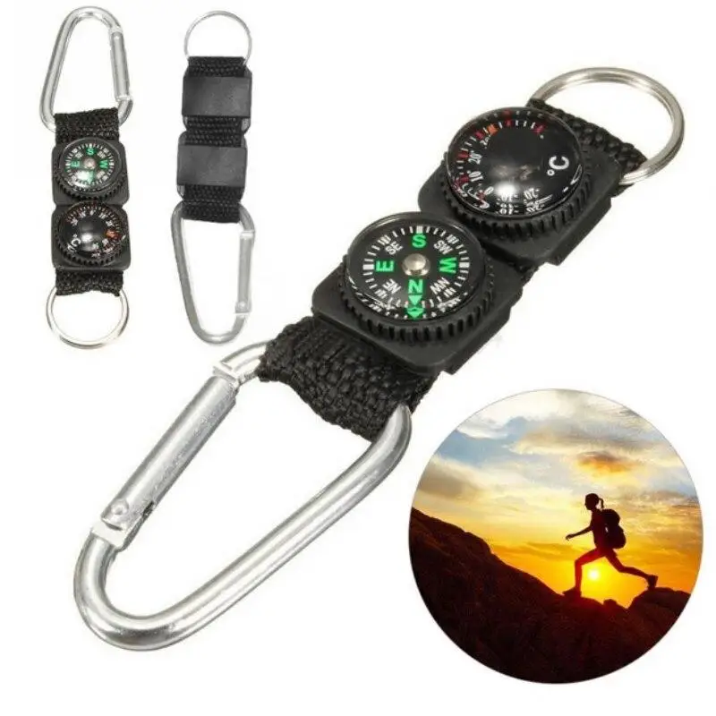 

Camping Outdoor Tools Multi Compasses Pointer Mini Keychain Metal Climbing Thermometer Compass Key Hook Sports Accessories