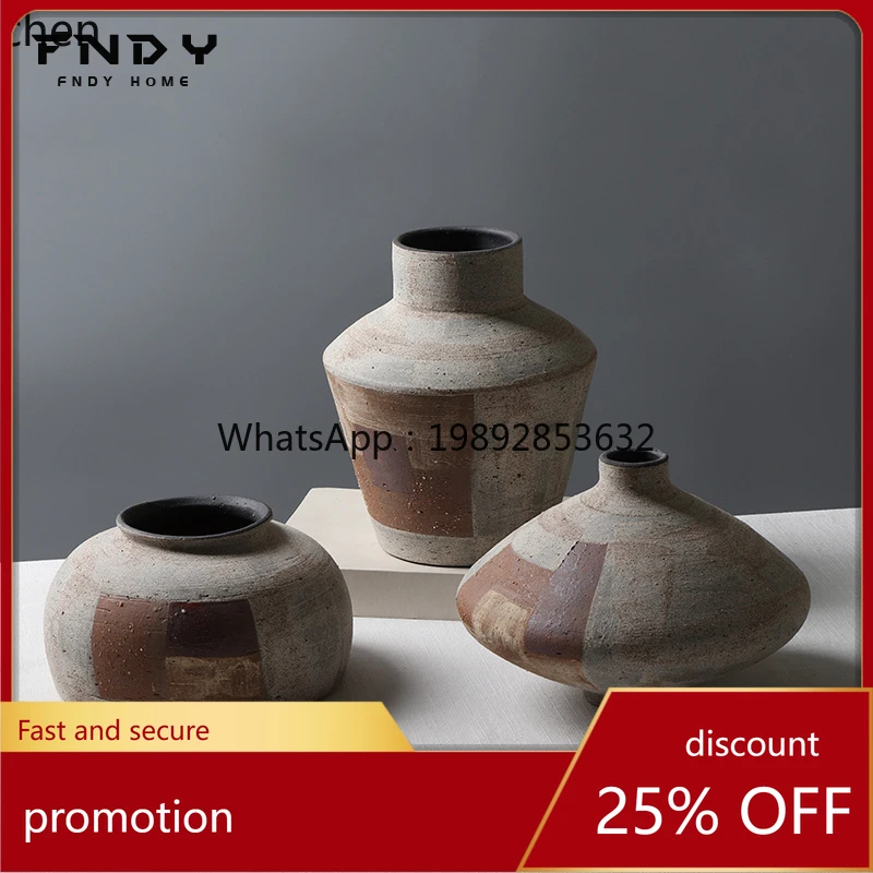 ZML Handmade Cast Vase Hand-painted Color-blocking Patchwork Pottery Vintage Distressed Tea Room Flower Arrangement Decoration