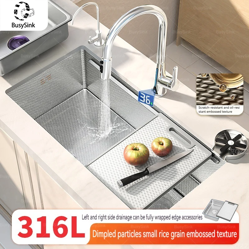 

Kitchen Sink 316 Stainless Steels Large Single Slot Wash Dish and Wash Vegetable Bowl Brushed Surface Household Undermount Basin