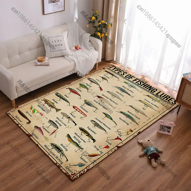 Different types of fishing lures carpet Yoga living room room decor children's crawling mat doormat area rug games mat