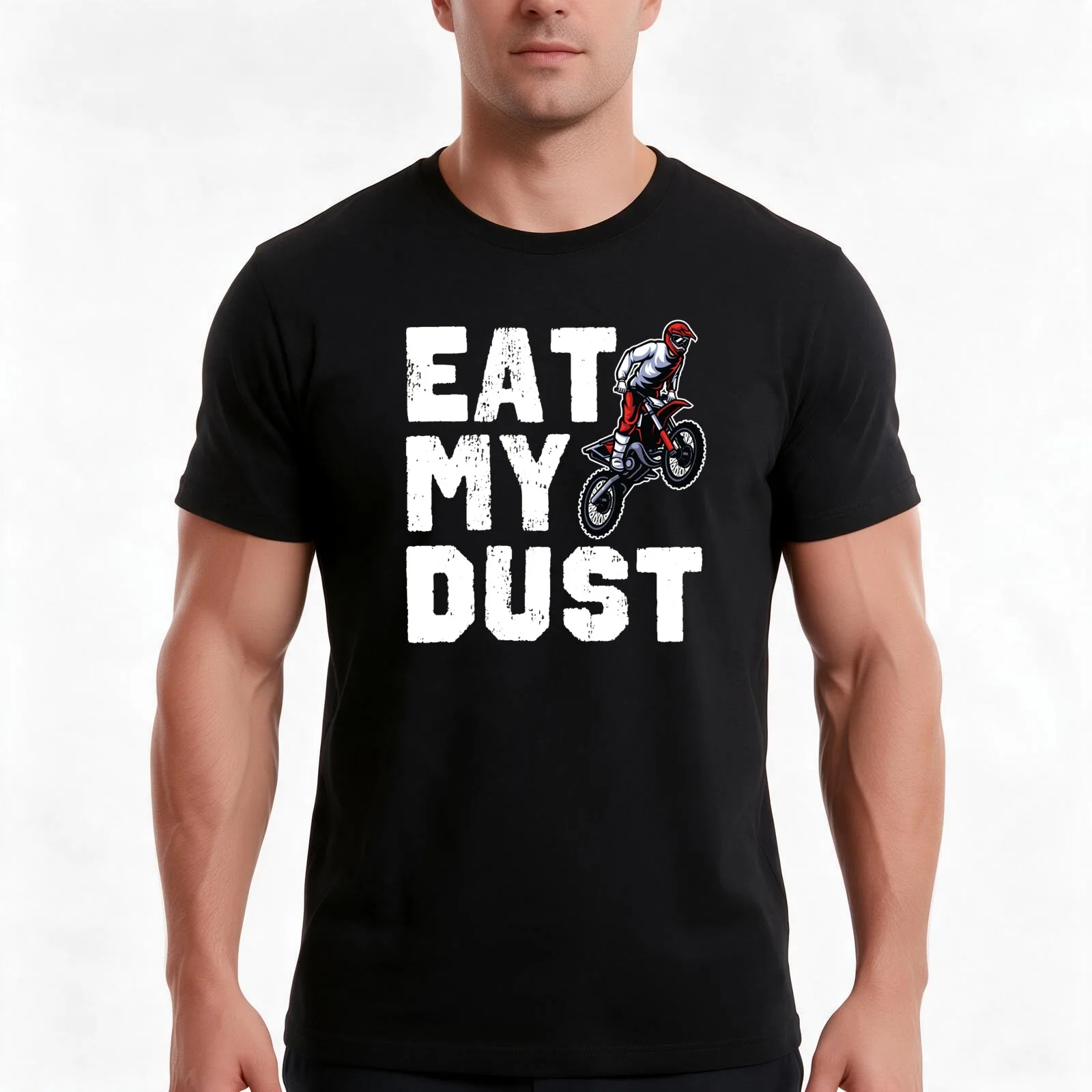 Dirt Bike Design Eat My Dust T-Shirt, Summer Casual Cotton Tee, Oversized Streetwear Tops, Vintage Graphic Print, 100% Cotton