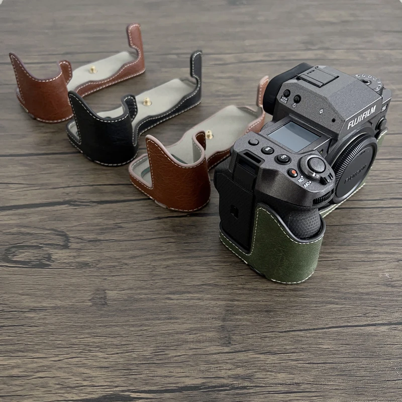 PU Leather Camera Case Bag Half Body Base Protector for Fujifilm X-H2 X-H2S Mirrorless Camera Protective Opening Bottom Cover