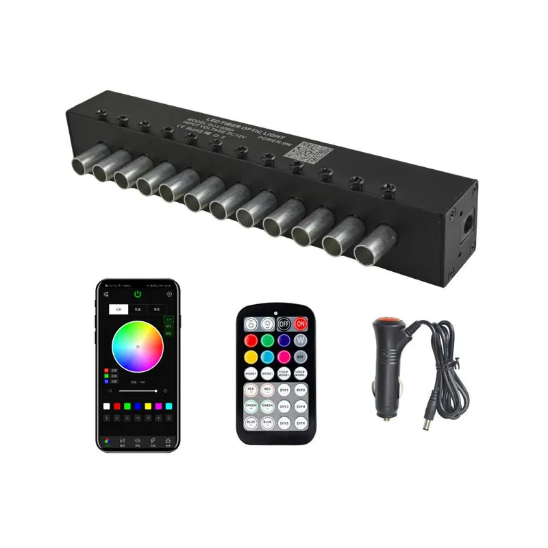 

Remote controlled 12Leds Colorful Light Engine 9W APP Smart phone control 12holes Fiber Optic twinkle light DIY ceiling star SKY