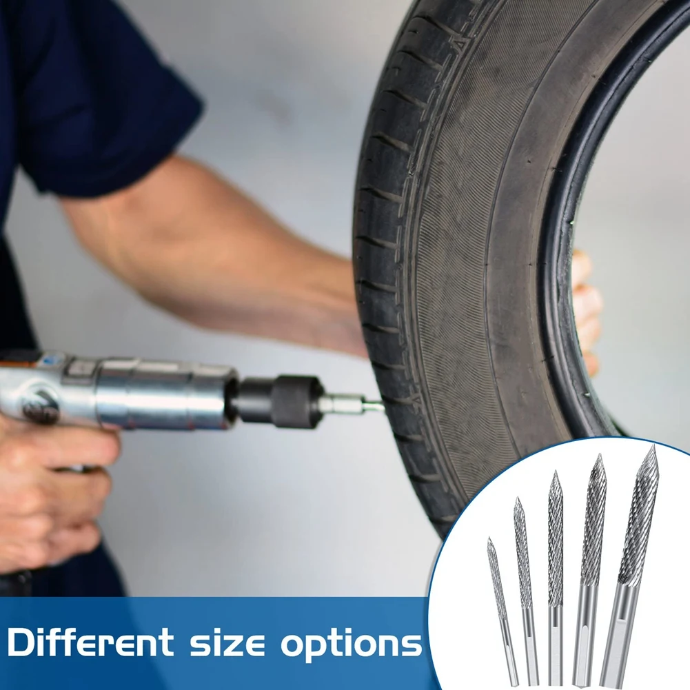 다양한 크기의 타이어 수리 카바이드 버 드릴 비트, 타이어 패치 플러그 커터, 와이어 커터 리머 드릴, 5 팩