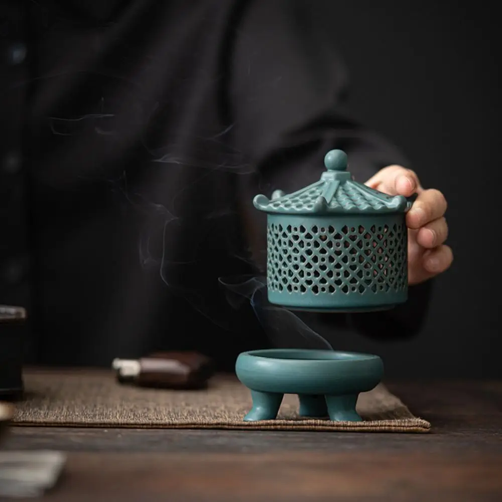 

Room Decor Ceramics Incense Burner Retro Creative Aromatherapy Holder with Lid Incense Censer Candlelight Dinner Props