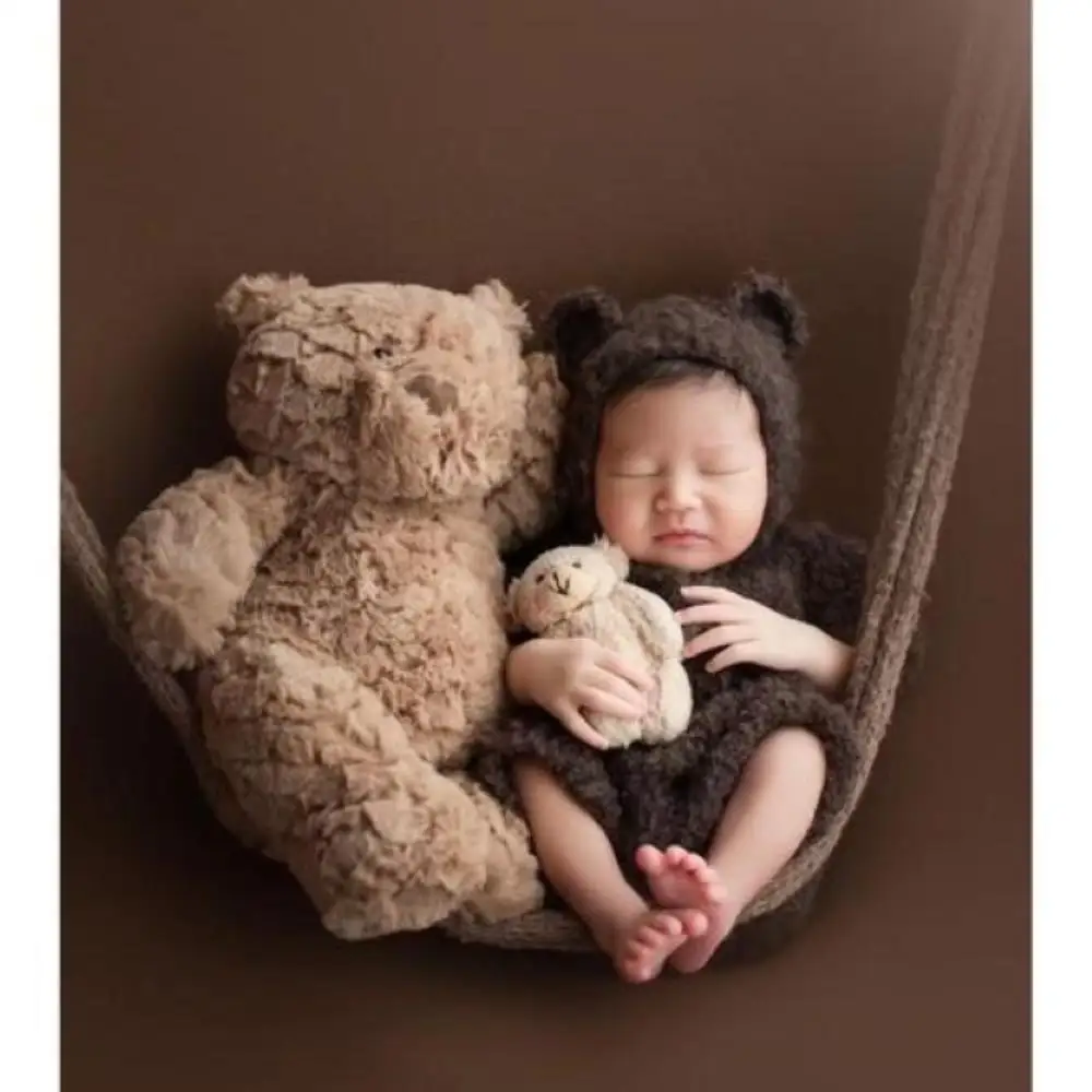 Soft Knit Newborn Photo Prop Outfit Bear Design With Hat Knit Animal Costume Unisex Style Comfortable Fit Photography Outfit Set