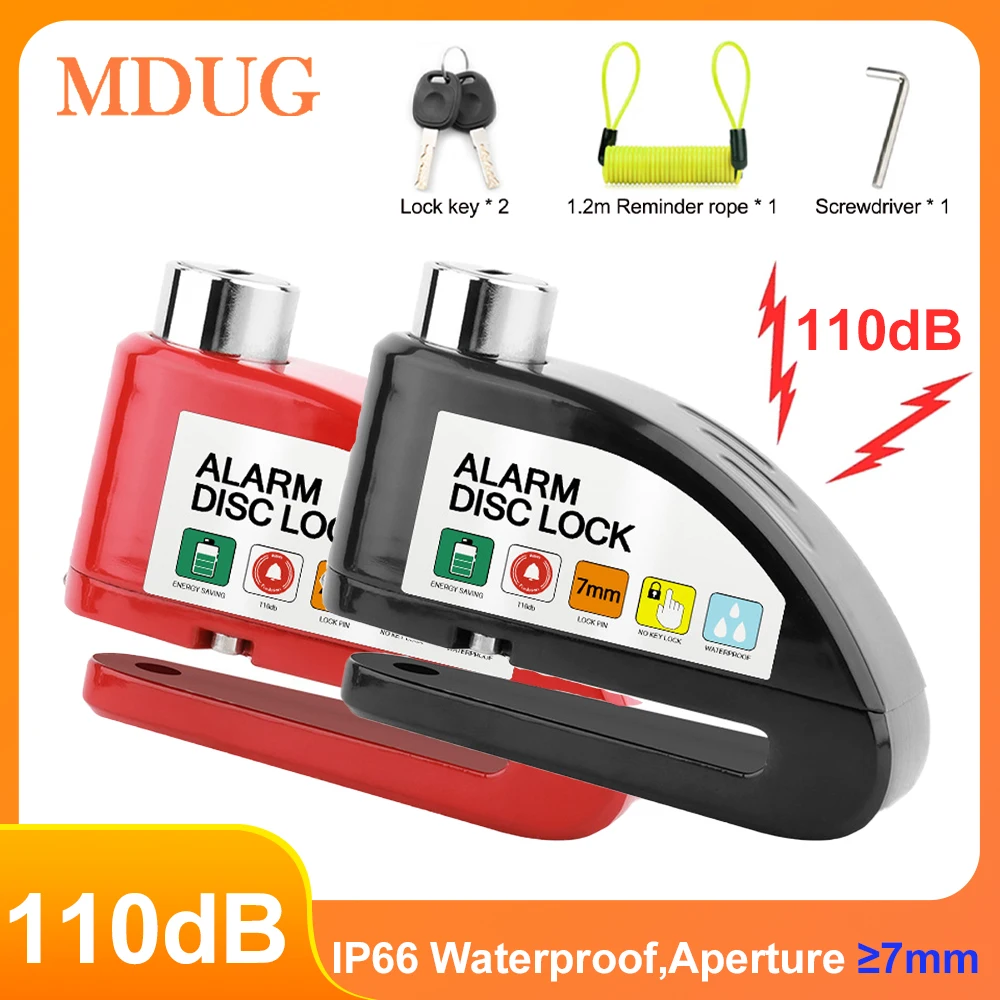 Bicycle Motorcycle Alarm Lock Wheel Disc Brake Lock Motorbike Scooter Waterproof Anti-theft Aluminum Alloy Security Brakelock