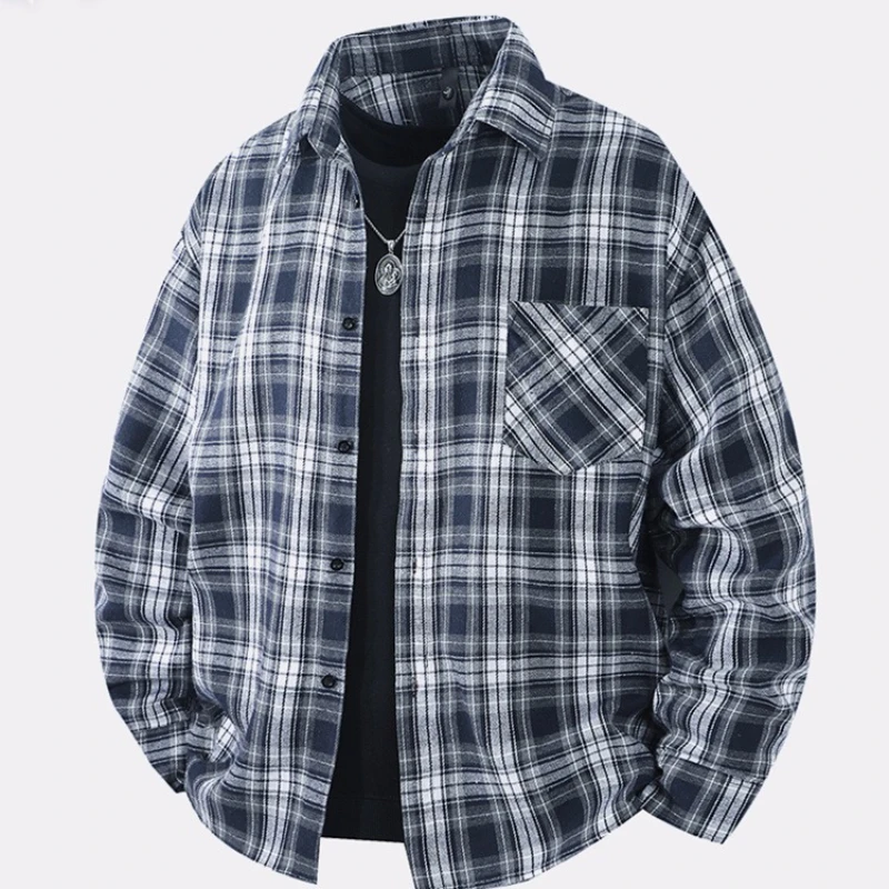 

Мужская черно-белая клетчатая рубашка с длинным рукавом, свободная модная, большого размера, весна-осень, новое студенческое пальто, повседневная красивая мужская верхняя одежда