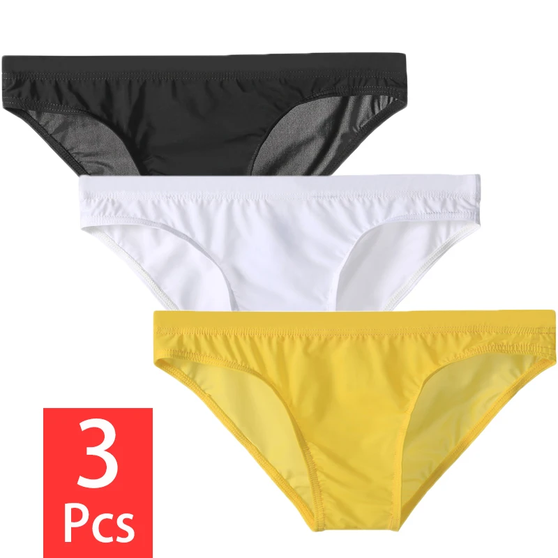 

3Pcs/lot Men Ice Silk Briefs Seamless Underwear Male Underpants Breathable Penis Pouch Panties Mid Waist Man Breathable Undies