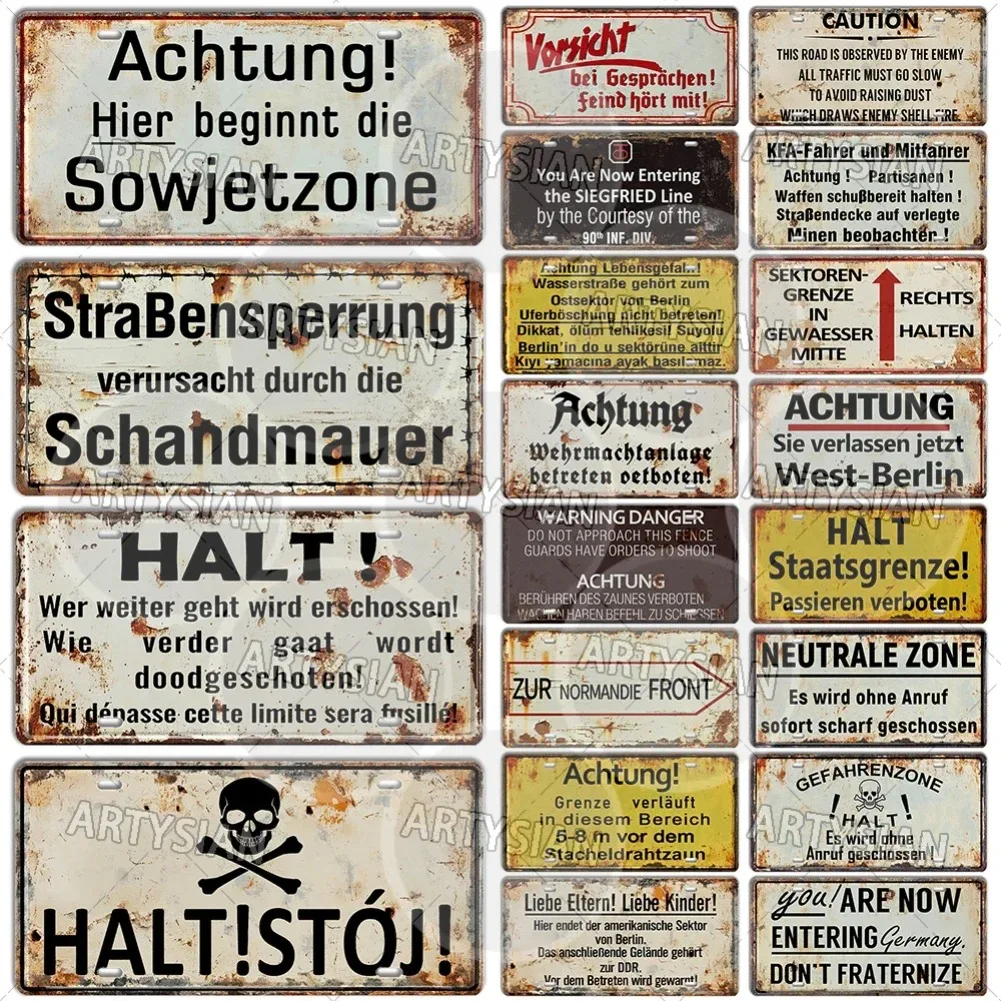 Cold War Border  Metal Sign - WWII DDR/Soviet Berlin Wall Plaque, Perfect for Bar/Pub/Garage/History Decor