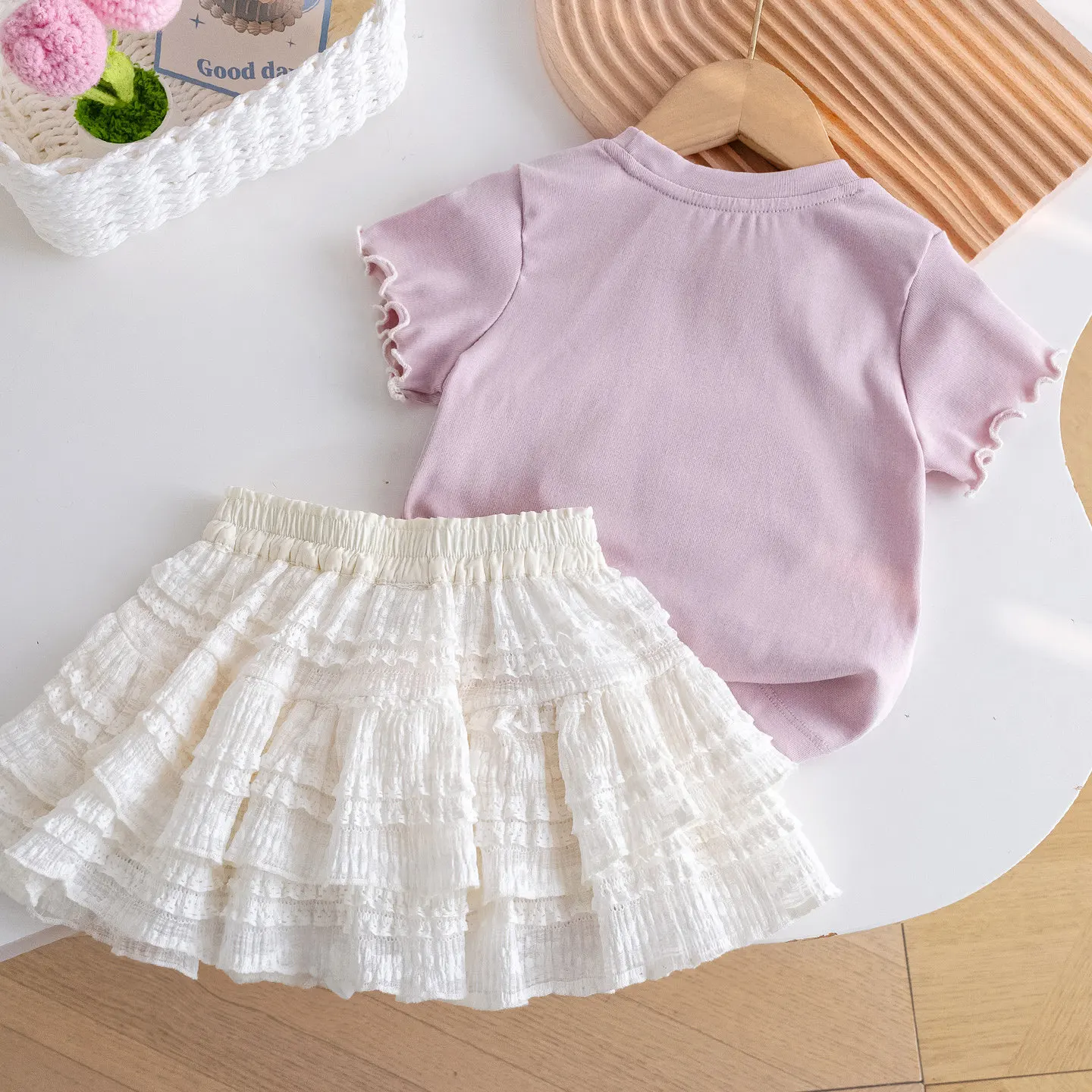 Summer Sweet Half Skirts Set for Girls 3D Plush Puppy Cotton Top White Multi Layer Lace Pantskirts Children's Clothing