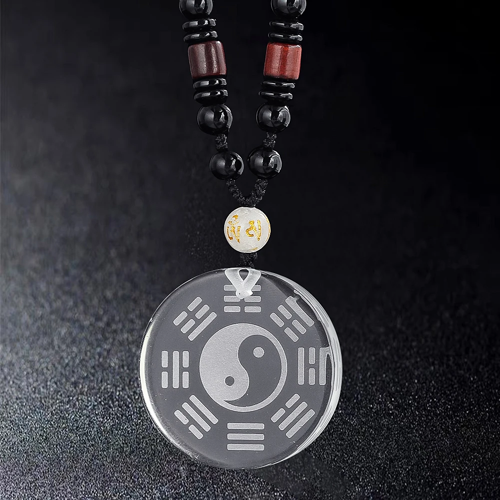 

Classic White Crystal Yin Yang Circle Tag Pendant Necklace China Tai Chi Bagua Choker Amulet Lucky Security Peace Jewelry Gift