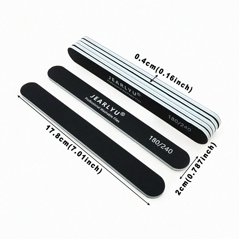10/25 قطعة مبرد أظافر احترافي جديد 180/240 حصى الصنفرة لوحات مزدوجة الجانبين قابل للغسل أسود مستقيم شكل ملفات الأظافر عدة #4