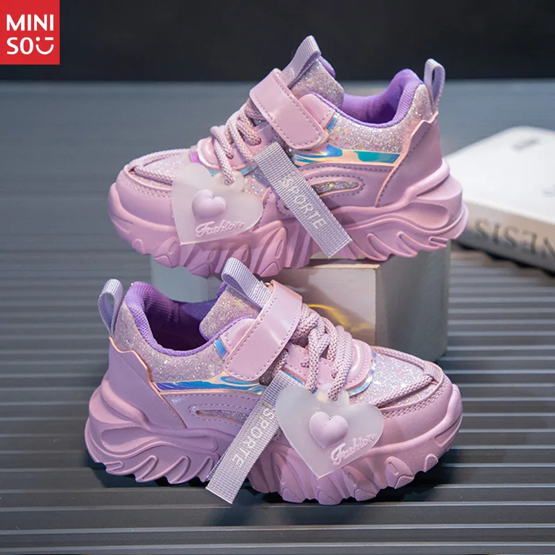 ミニソ 2025 ガールズ ダッドシューズ 秋新作、インスタイル 多用途 ソフトソール ランニングスニーカー