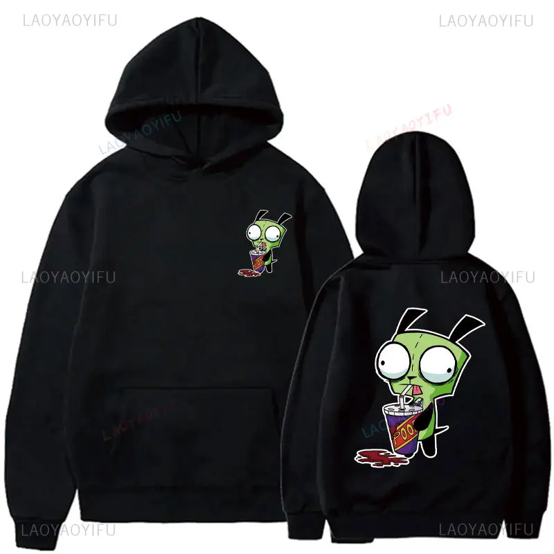 Hoodie kartun imut, Hoodie Retro Pria Wanita, Hoodie termal, Hoodie modis, atasan Pullover gambar Zim Invader, lucu
