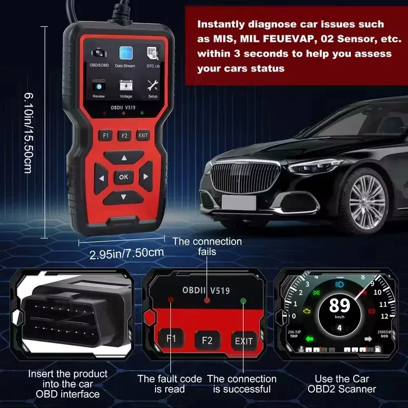 Professional V519 OBD2 Scanner Diagnostic Tool Real Time Code Reader Check Engine Light Scan Tool for All OBDII Cars Since 2003 image 3