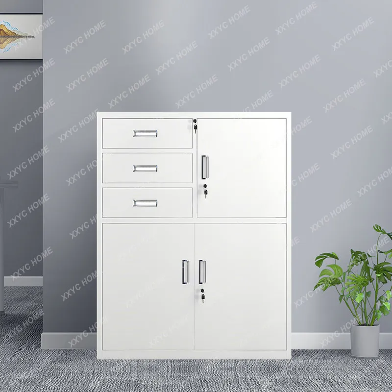 Low cabinet, file  three-section security floor-standing filing cabinet, steel office storage drawer