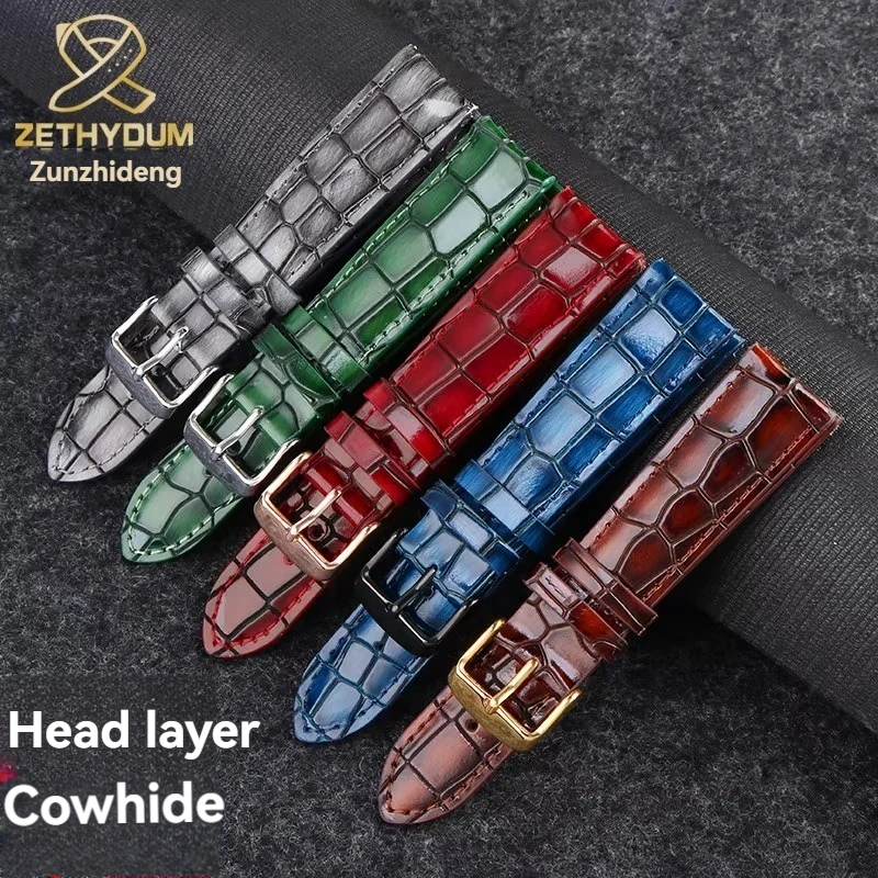 crocodile texture Calfskin Leather Watch Strap18mm 20mm 22mm Watchband For Men's Watch Accessories Solid Buckle Blue Green brown