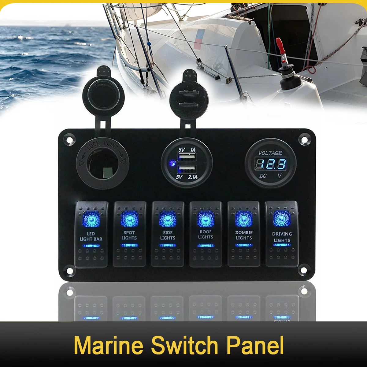 

6 Switch Rocker Switch Panel 12V Cigarette Lighter Socket 3.1A Voltmeter Dual USB Charger for Camper Van Caravan Boat Car RV