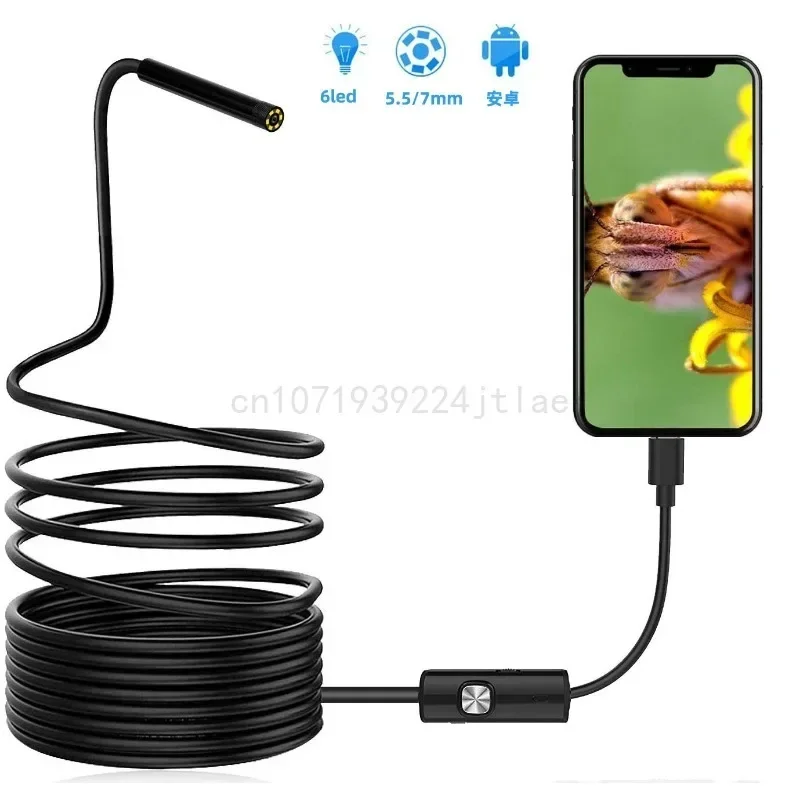 Endoscópio Android Mobile Phone, Tubo Industrial, Automotivo, Inspeção e Reparação de Ar Condicionado, Micro USB, IP67Waterproof, 5.5mm, 7mm