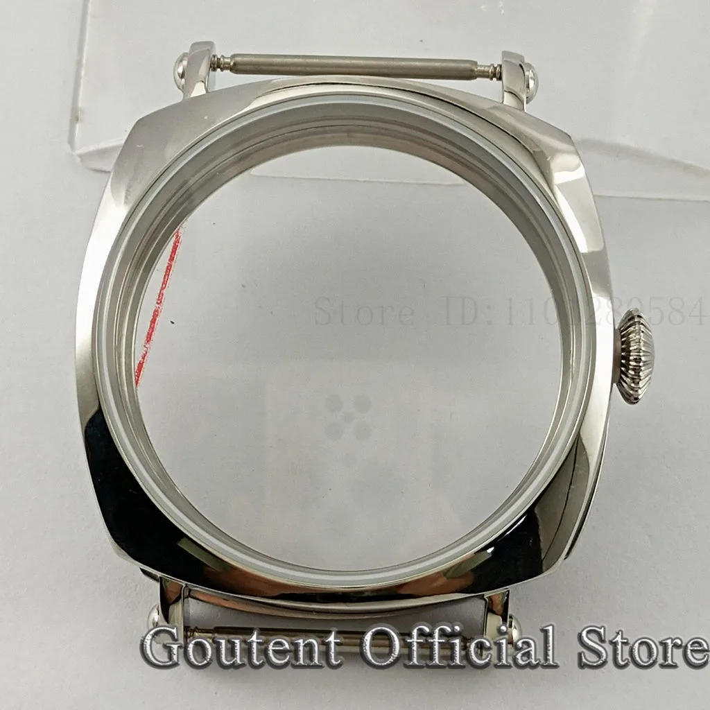 Goutent 44mm Silver Watch Case For ETA 6497 6498 Seagull ST36 Movement Stainless Steel Watch Case