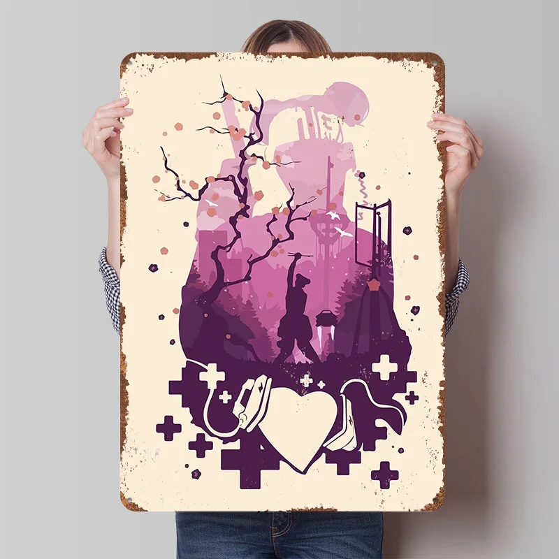 Silhouette Apex Legends Lifeline Tinplate Poster Custom Wall Art Vintage Metal Signs Retro Tin Plaque for Decoration Home House