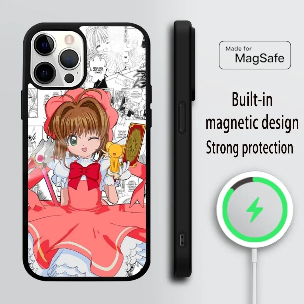 Japanese Anime C-Cardcaptor S-Sakura Phone Case For iPhone 16 15 14 13 12 11 Pro Max Plus Mini Mirror Wireless magnetic case