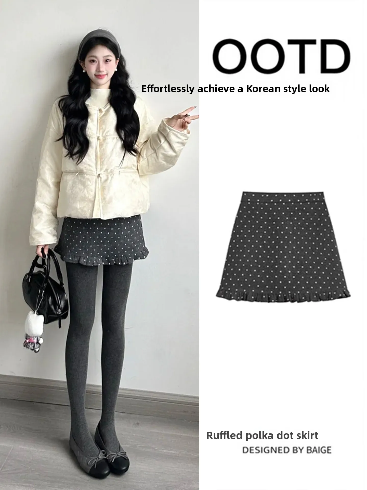 Gray Polka Dot Wooden  Half Skirt Woolen Short Skirt Beautiful High Waist A-Line Skirt Bodycon Elegant Chic Style for Women